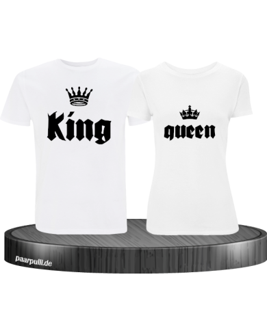 King und Queen mit Krone Partnerlook weiß