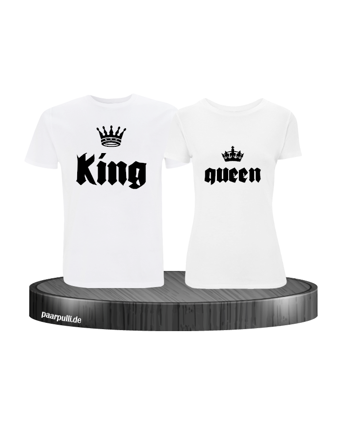 King und Queen mit Krone Partnerlook weiß