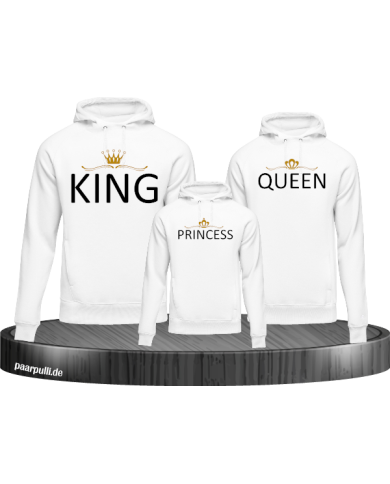 Bedruckte Hoodies für Familien mit King Queen Princess in weiß