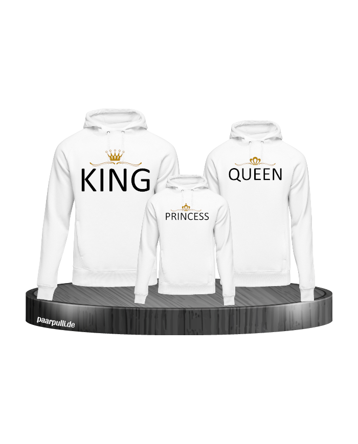 Bedruckte Hoodies für Familien mit King Queen Princess in weiß