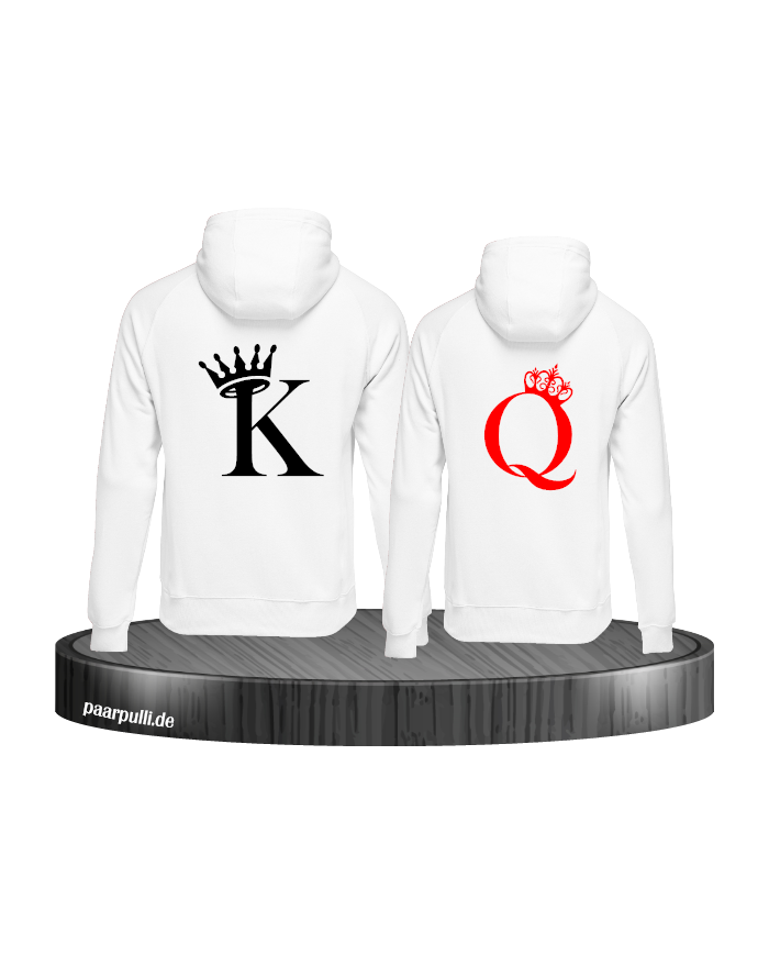 Partnerlook Hoodies in Weiß mit K und Q für King und Queen