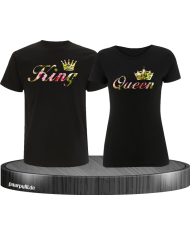 King Queen Blumenmuster T Shirt Set in schwarz