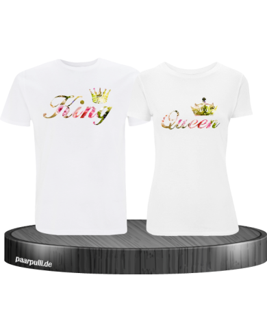 King Queen Blumenmuster T Shirt Set in weiß