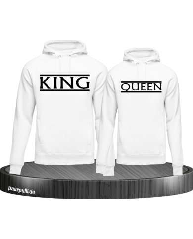 King und Queen mit jeweils oben und unten ein strich in weißen Hoodies