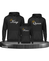 Familien Hoodie Set in schwarz bedruckt mit King Queen und Prince