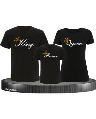 Familien T-Shirt Set bedruckt mit King Queen und Prince