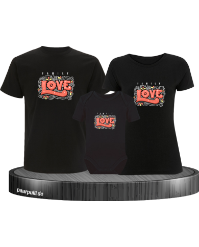 Familien Liebe 3er Familienset T-Shirts mit  Babybody