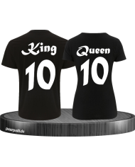 T Shirt set king queen in schwarz mit wunschzahl