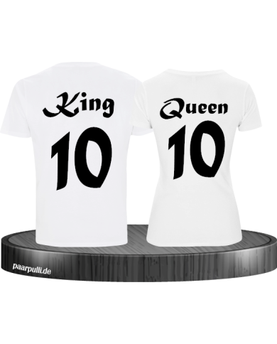 T Shirt set king queen in weiß mit wunschzahl