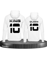 King Queen Hoodies bedruckt mit Wunschzahl in weiß