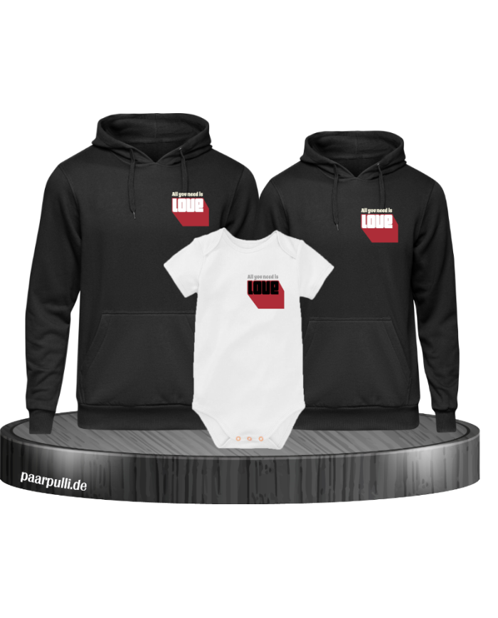 Alles was du brauchst ist Liebe 3er Hoodies mit Baby Body