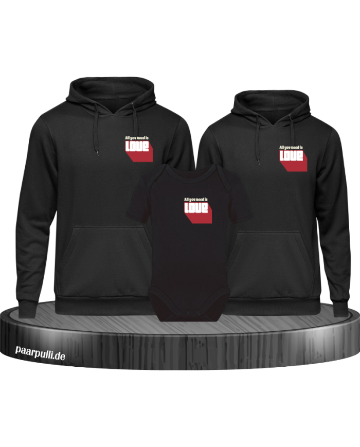 Alles was du brauchst ist Liebe 3er Hoodies mit Baby Body