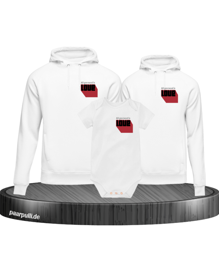 Alles was du brauchst ist Liebe 3er Hoodies mit Baby Body