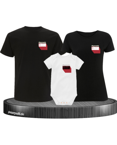 Alles was du brauchst ist Liebe 3er Familienset T-Shirts mit  Babybody Alles was du brauchst ist Liebe 3er Familienset T-Shirts mit  Babybody