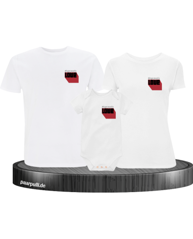 Alles was du brauchst ist Liebe 3er Familienset T-Shirts mit  Babybody
