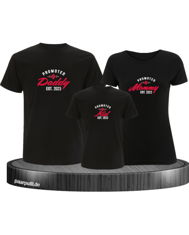 Promoted to Family Wunschdatum 3er Familienset T-Shirts Promoted to Family Wunschdatum 3er Familienset T-Shirts