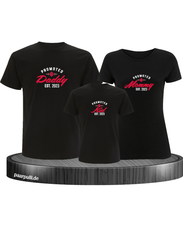 Promoted to Family Wunschdatum 3er Familienset T-Shirts