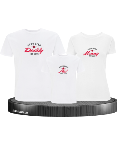 Promoted to Family Wunschdatum 3er Familienset T-Shirts Promoted to Family Wunschdatum 3er Familienset T-Shirts