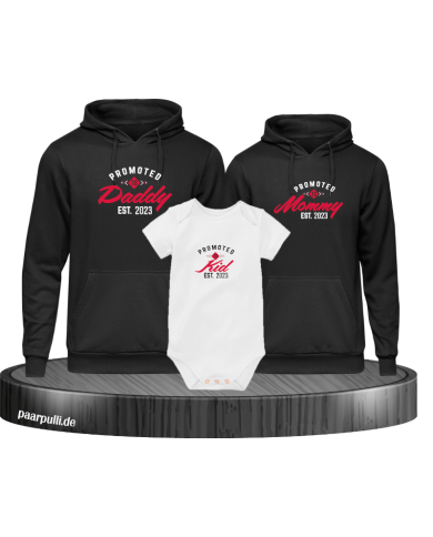 Promoted to Family Wunschjahr 3er Hoodies mit Baby Body Promoted to Family Wunschjahr 3er Hoodies mit Baby Body