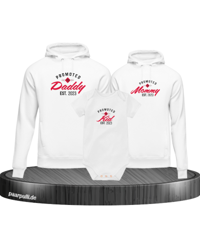 Promoted to Family Wunschjahr 3er Hoodies mit Baby Body Promoted to Family Wunschjahr 3er Hoodies mit Baby Body