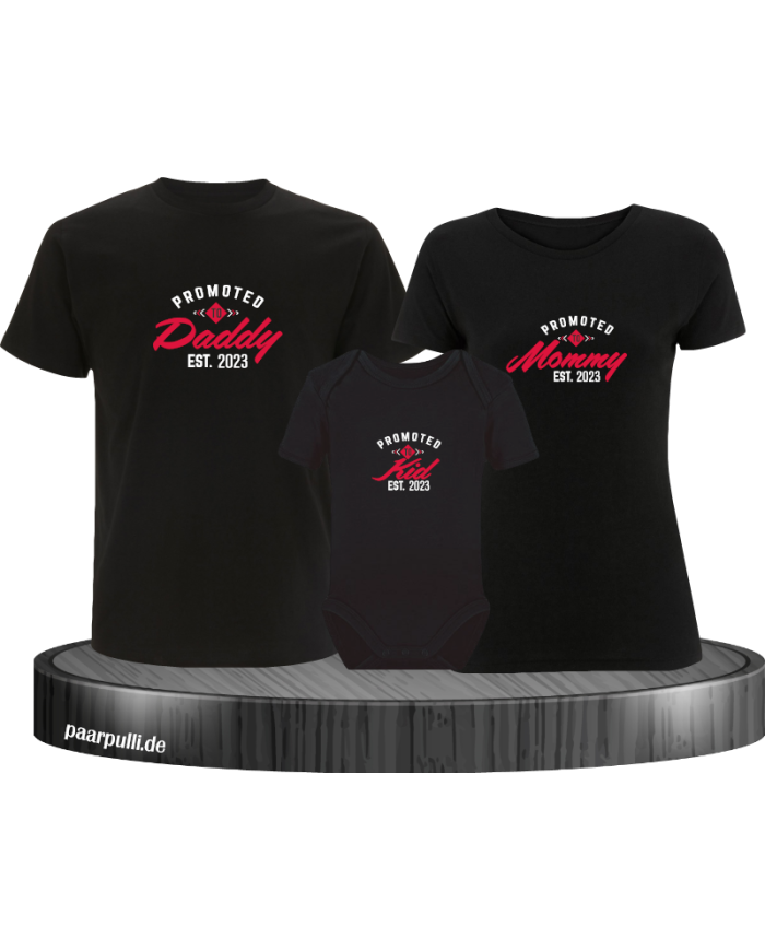 Promoted to Family Wunschjahr 3er Familienset T-Shirts mit  Babybody