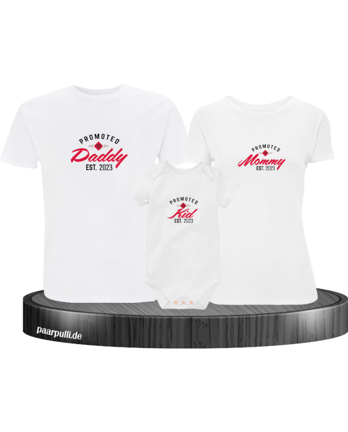 Promoted to Family Wunschjahr 3er Familienset T-Shirts mit  Babybody
