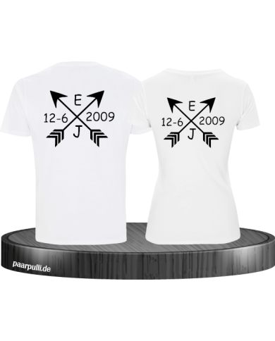 Pärchen-T-Shirt-Set Arrows mit Initialien und Datum