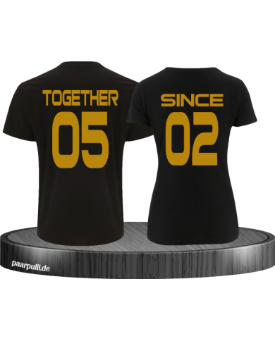 schwarzes T-Shirt bedruckt mit gold Together since
