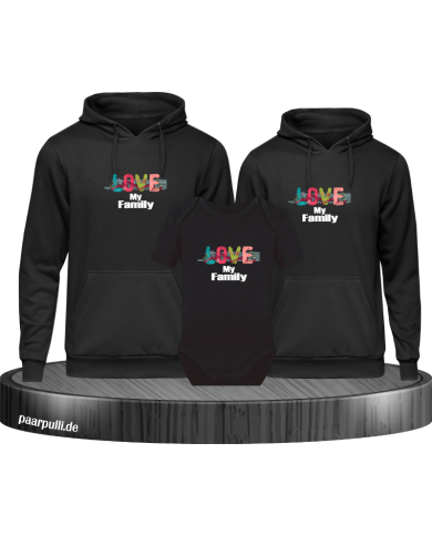 Liebe meine Familie 3er Hoodies mit Baby Body Liebe meine Familie 3er Hoodies mit Baby Body
