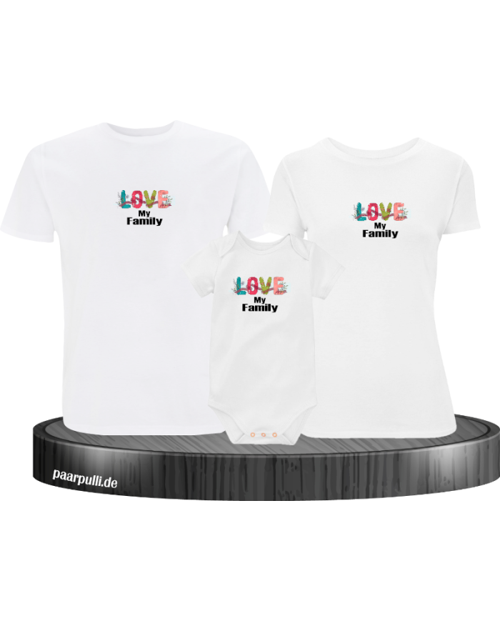 Liebe meine Familie 3er Familienset T-Shirts mit  Babybody