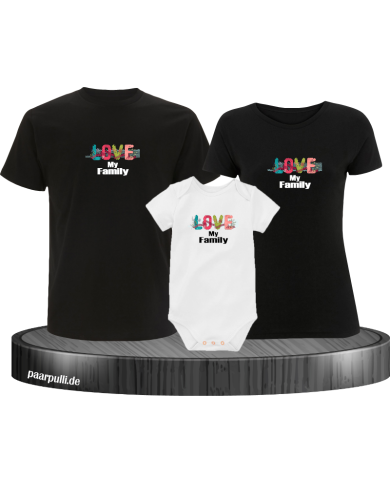 Liebe meine Familie 3er Familienset T-Shirts mit  Babybody Liebe meine Familie 3er Familienset T-Shirts mit  Babybody