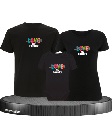 Liebe meine Familie 3er Familienset T-Shirts mit  Babybody Liebe meine Familie 3er Familienset T-Shirts mit  Babybody