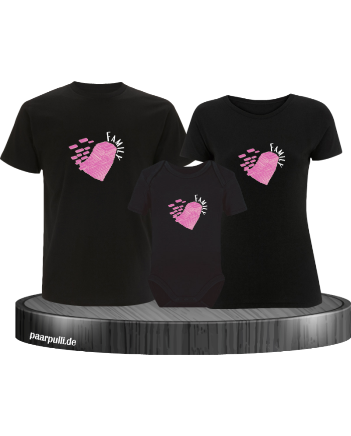 Love Family Herz 3er Familienset T-Shirts mit  Babybody