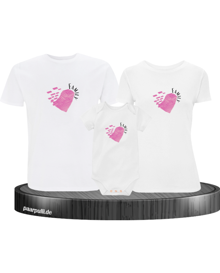Love Family Herz 3er Familienset T-Shirts mit  Babybody