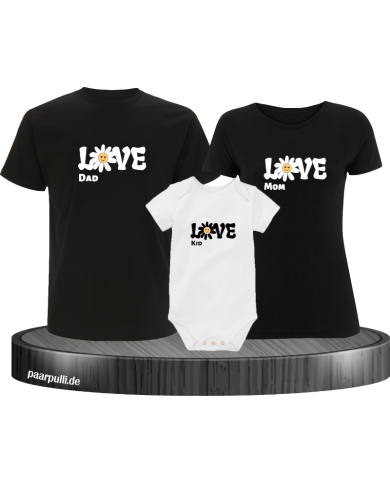 Love Flower 3er Familienset T-Shirts mit  Babybody Love Flower 3er Familienset T-Shirts mit  Babybody