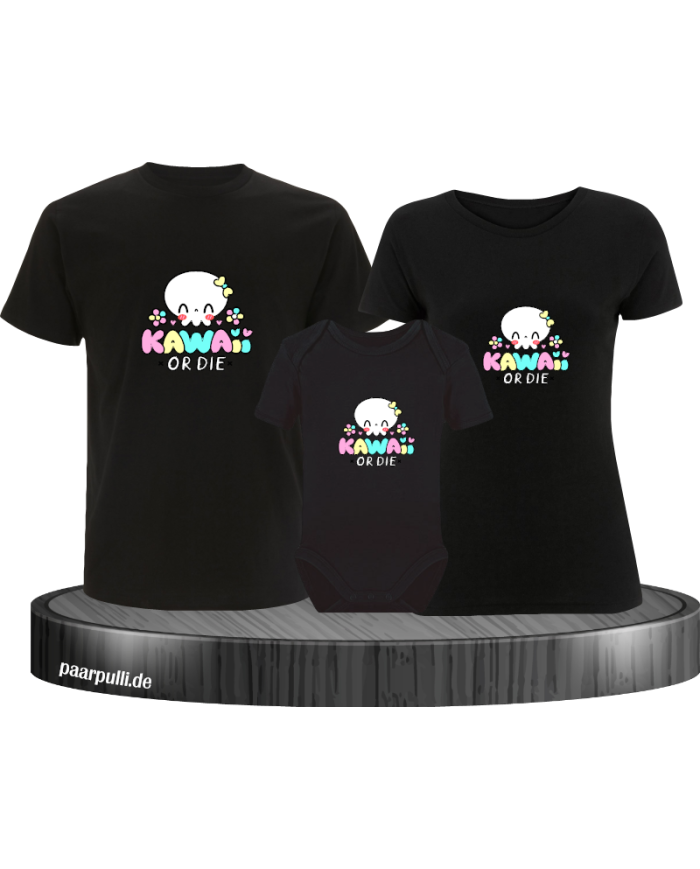 Kawaii or Die 3er Familienset T-Shirts mit  Babybody