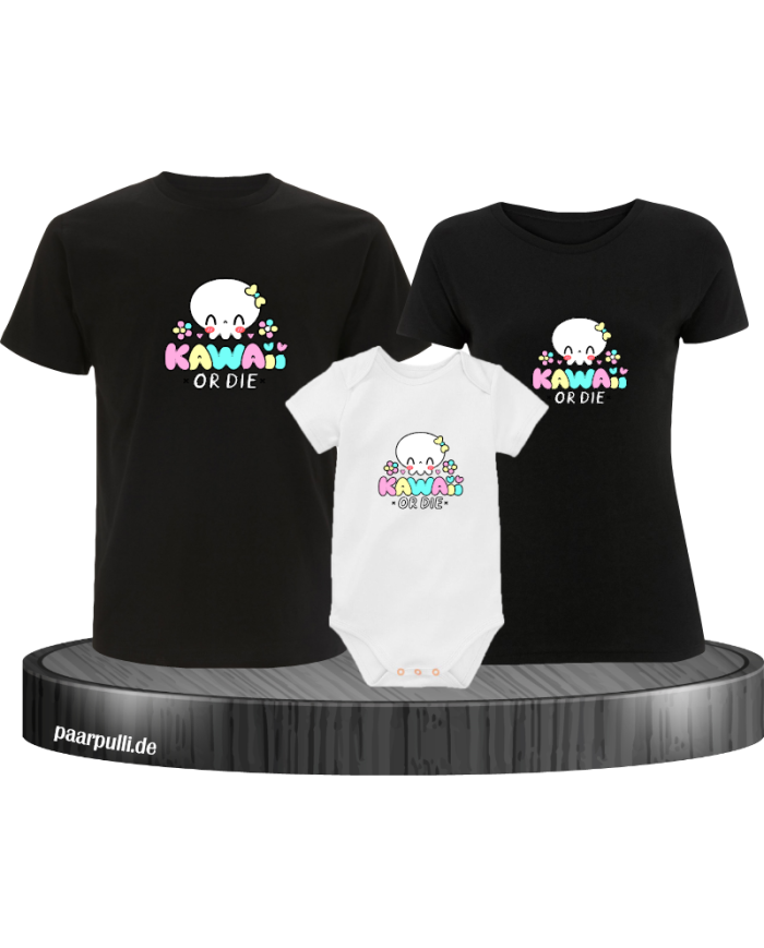 Kawaii or Die 3er Familienset T-Shirts mit  Babybody