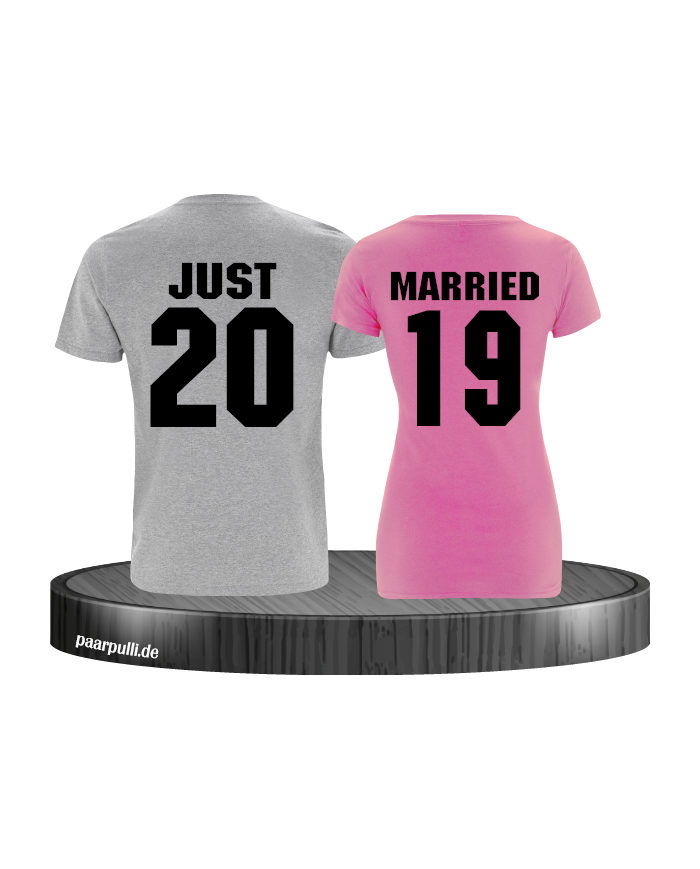 Just married Grau Pink couple t shirts