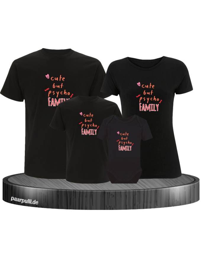 Cute but Psycho Family 4er Familienset T-Shirts mit Babybody