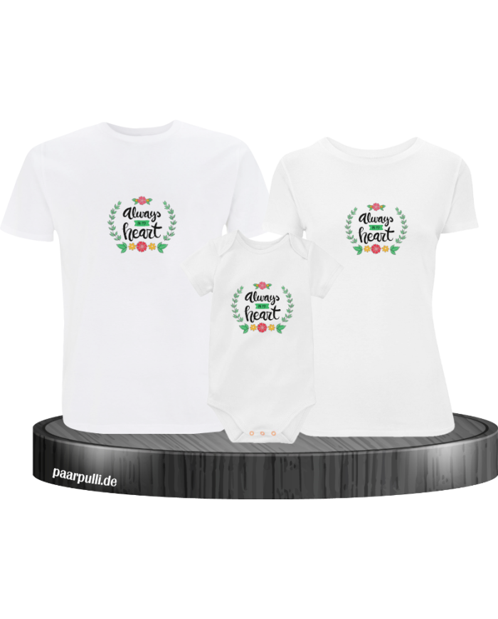 Always in my Heart 3er Familienset T-Shirts mit  Babybody