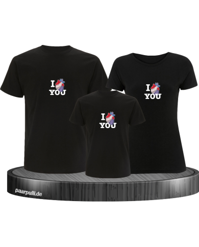 I Love You 3er Familienset T-Shirts