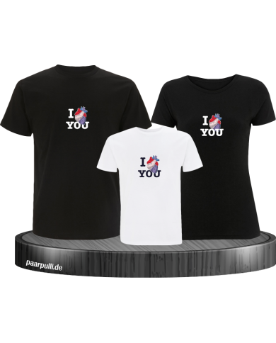 I Love You 3er Familienset T-Shirts