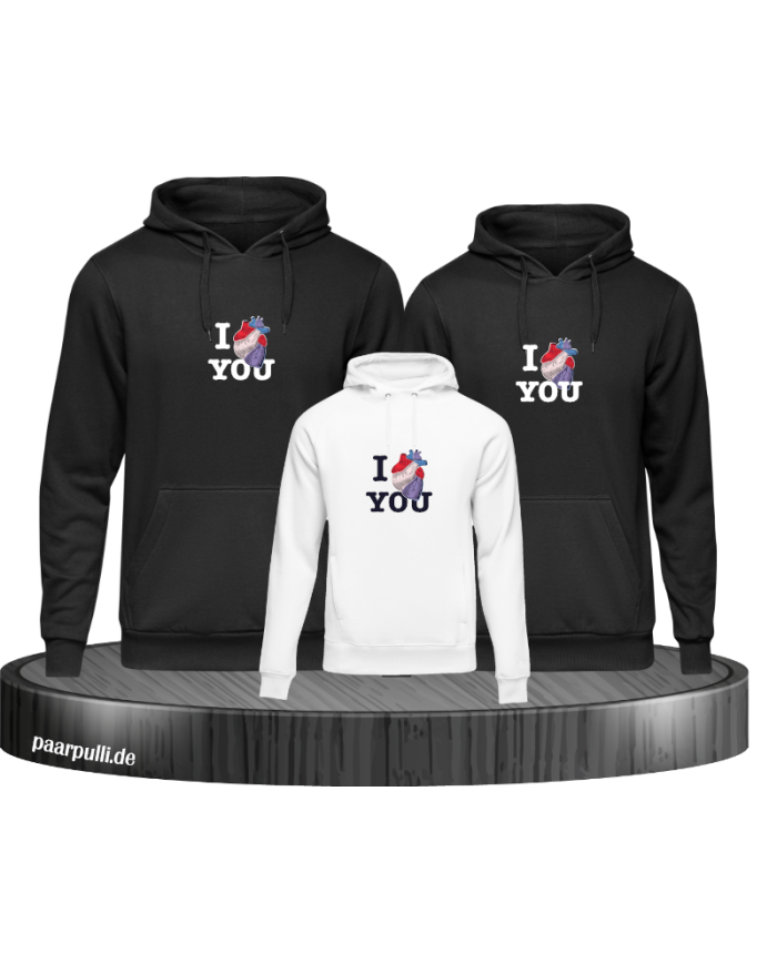 I Love You 3er Hoodies