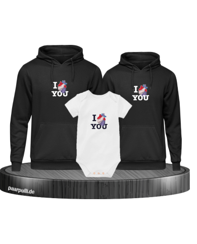 I Love You 3er Hoodies mit Baby Body I Love You 3er Hoodies mit Baby Body
