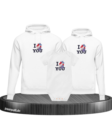 I Love You 3er Hoodies mit Baby Body I Love You 3er Hoodies mit Baby Body