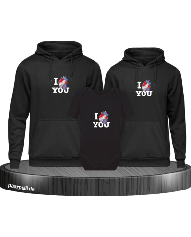 I Love You 3er Hoodies mit Baby Body I Love You 3er Hoodies mit Baby Body