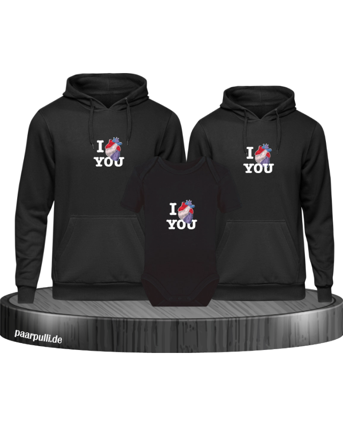 I Love You 3er Hoodies mit Baby Body
