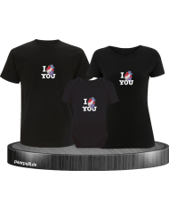 I Love You 3er Familienset T-Shirts mit  Babybody