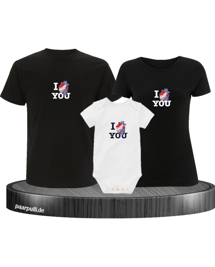 I Love You 3er Familienset T-Shirts mit  Babybody