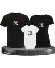 I Love You 3er Familienset T-Shirts mit  Babybody